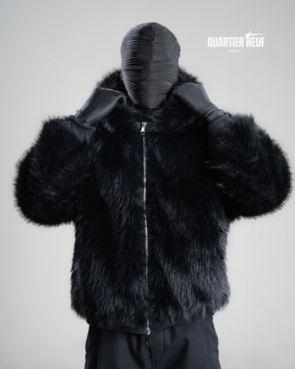 SHADOW – Black Faux Fur Hooded Jacket