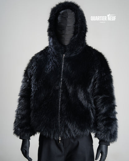 SHADOW – Black Faux Fur Hooded Jacket
