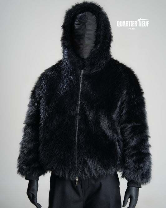 SHADOW – Black Faux Fur Hooded Jacket