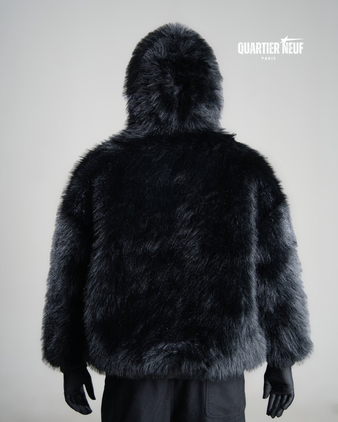 SHADOW – Black Faux Fur Hooded Jacket