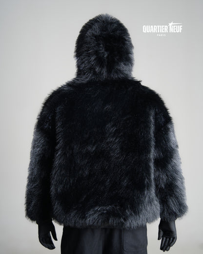 SHADOW – Black Faux Fur Hooded Jacket