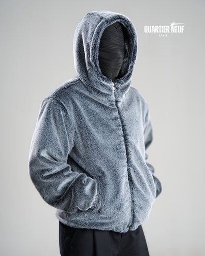 FROST – Grey Faux Fur Hooded Jacket