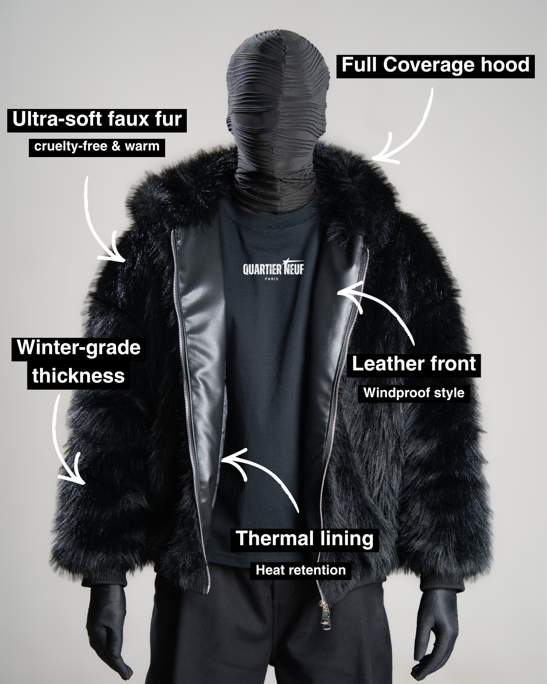 SHADOW – Black Faux Fur Hooded Jacket